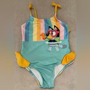 Bluey Girls Swimsuit 5T One Piece Bathing Suit Stripe Cartoon Kids Swimwear GUC